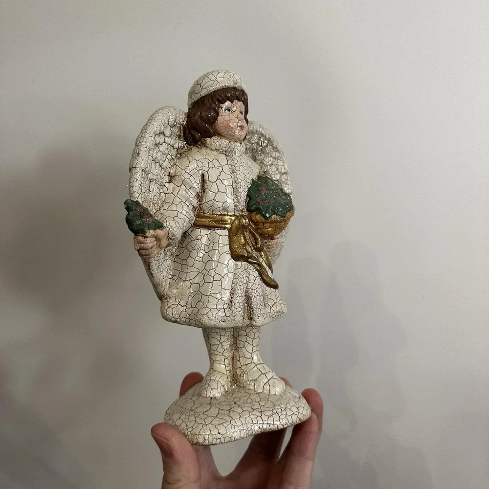 VTG Victorian Christmas Girl Angel Figurine Crackle Glaze 8